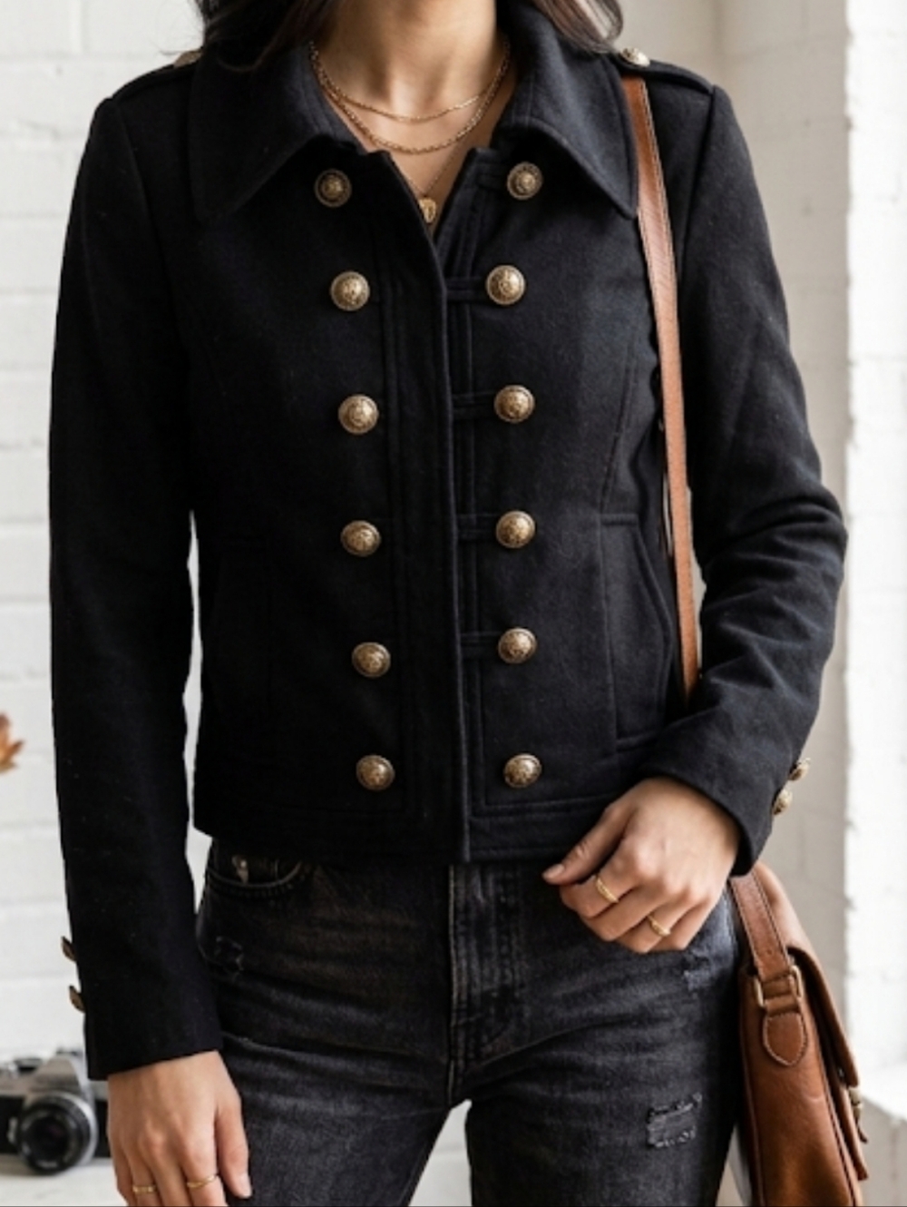 Black Military-Style Women's Jacket M